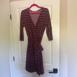 Faux wrap knee length dress